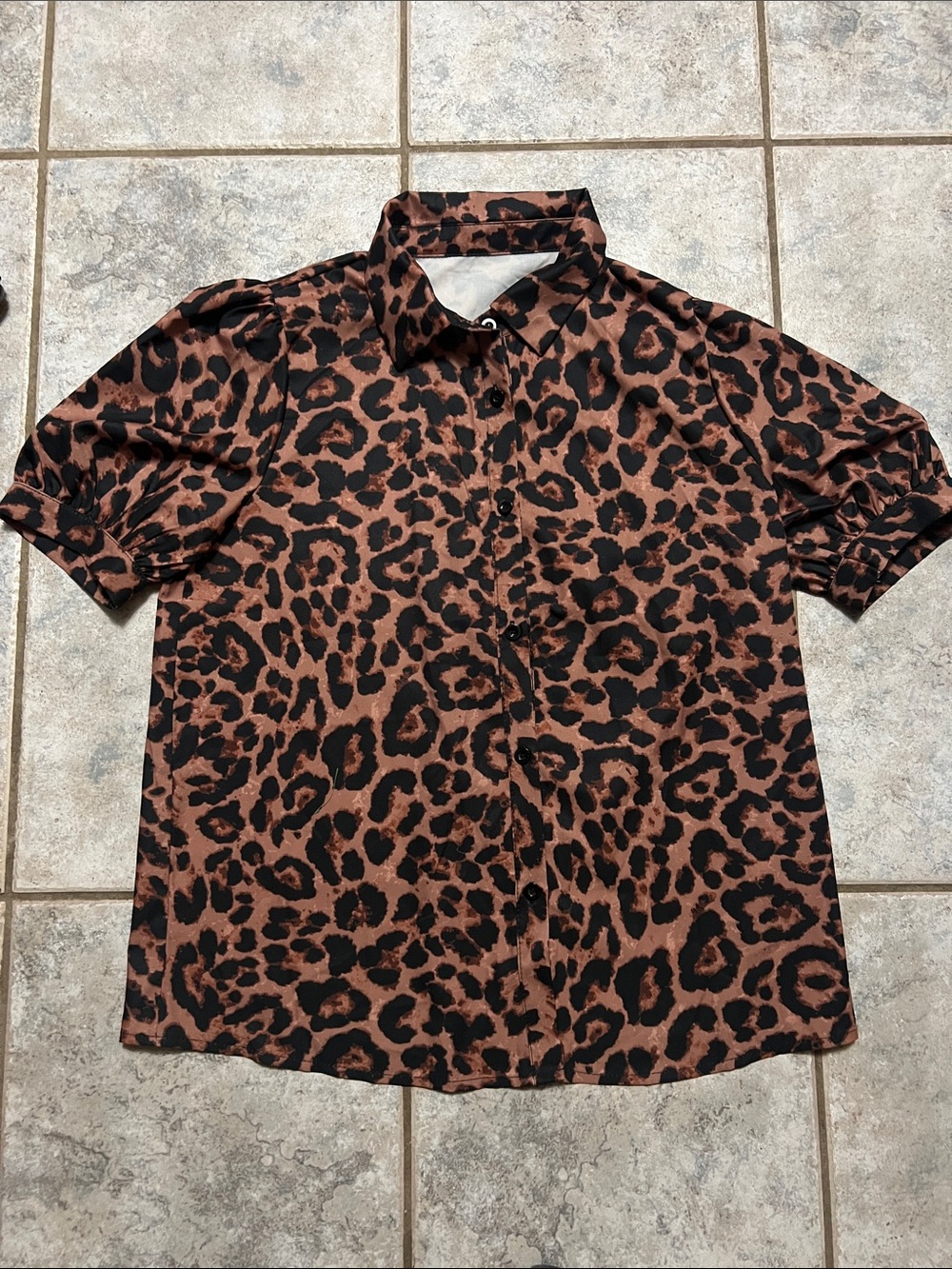 Brown and Black Leopard Print Button-Up Shirt new without tags.